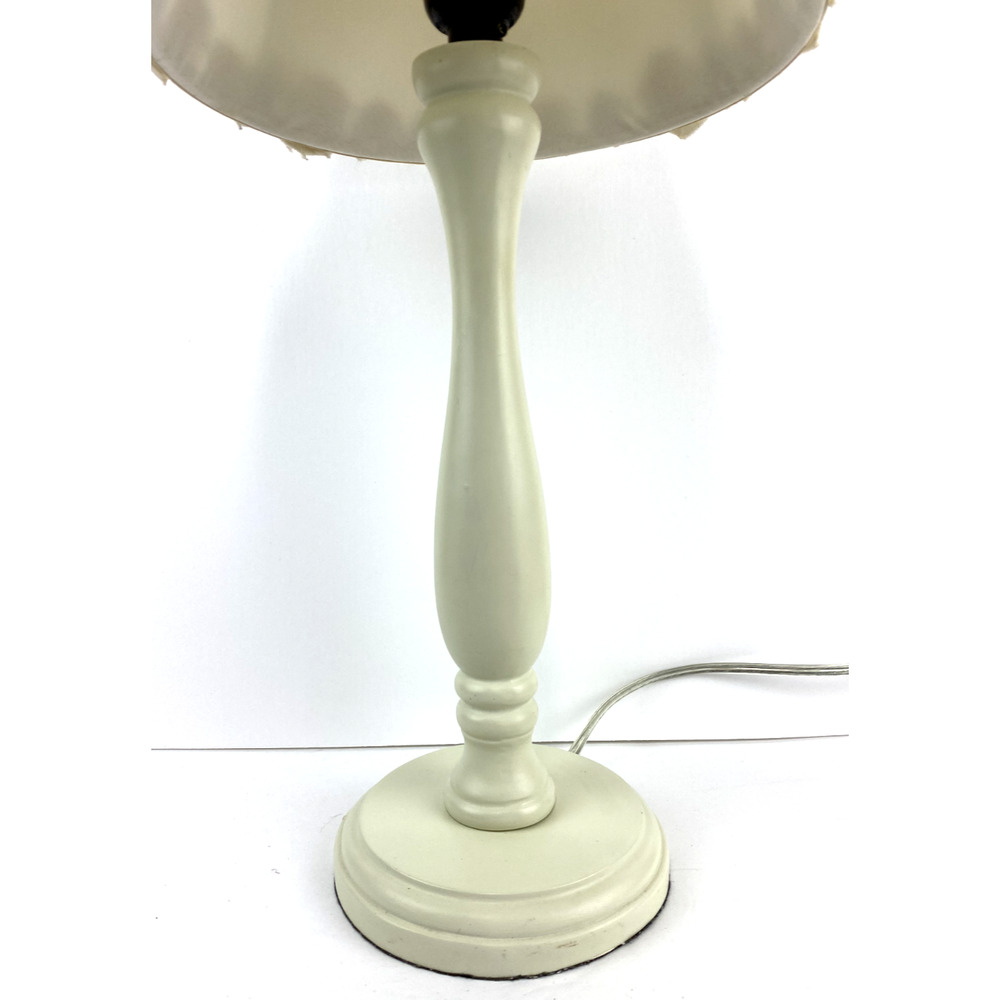 White Candlestick Table Lamp with Lined Fabric Shade Rosette Accents - Picture 2 of 8